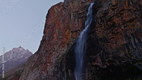 Belogorka waterfall at spring evening, drone view. photo