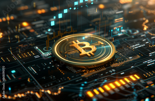 golden bitcoin logo surrounded by coins