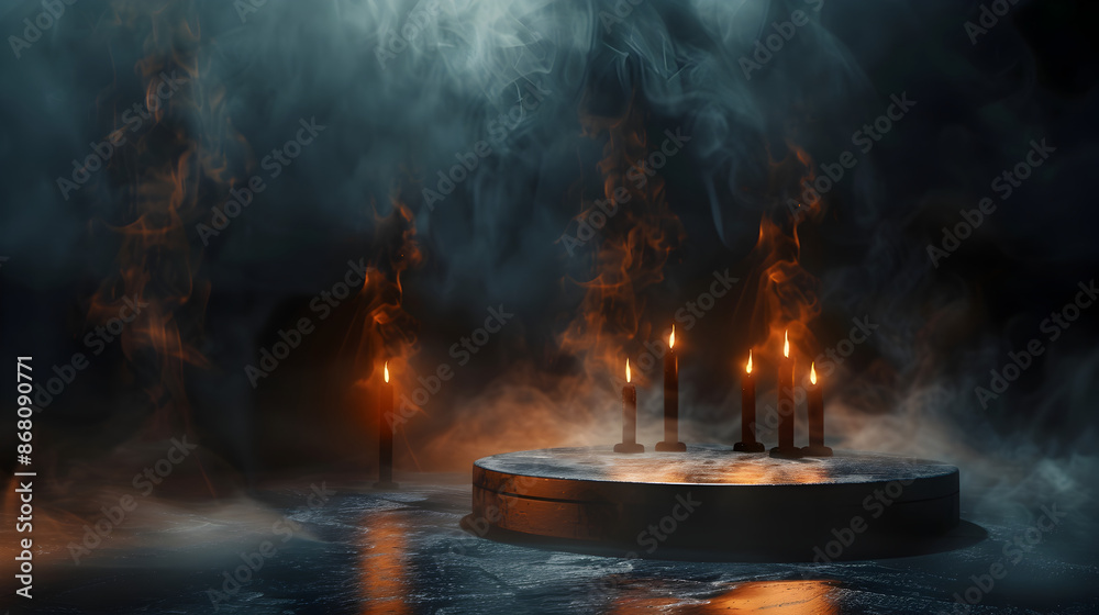 Dark Gothic Halloween Podium Backdrop with Eerie Lighting 3 Dark Gothic Halloween Podium Backdrop with Eerie Lighting 3