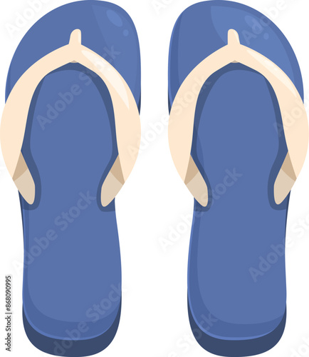 Pair of blue beach slippers standing on tiptoe, isolated on white background