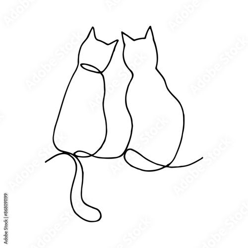 Two cats in one line. Print for clothes. Vector stock illustration eps10. Isolate on a white background, outline. Hand drawing. Adobe Illustrator Artwork photo