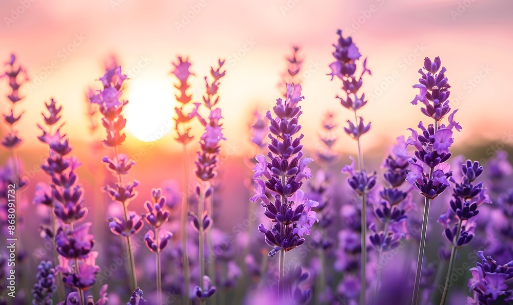 Naklejka premium Lavender Field at Sunset