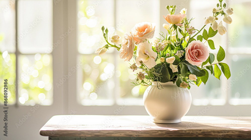 Beautiful bouquet of flowers in vase. Floral arrangement