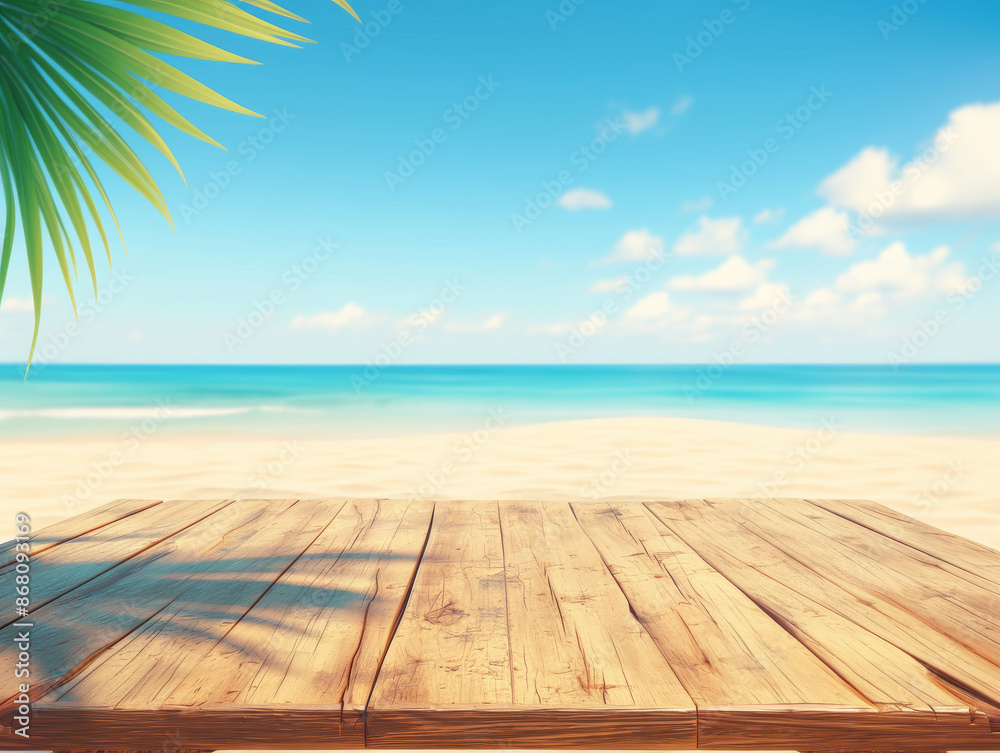 Fototapeta premium Wooden platform background on the beach