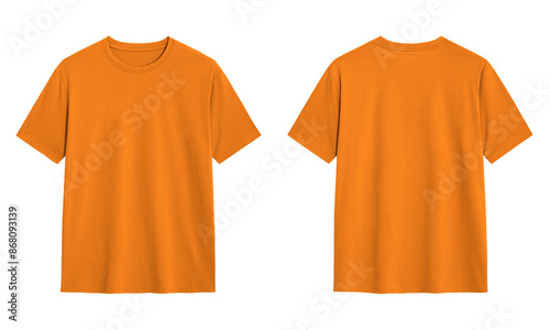 Mock up Orange t shirt front and back view, Ready for your mock up design transparent template