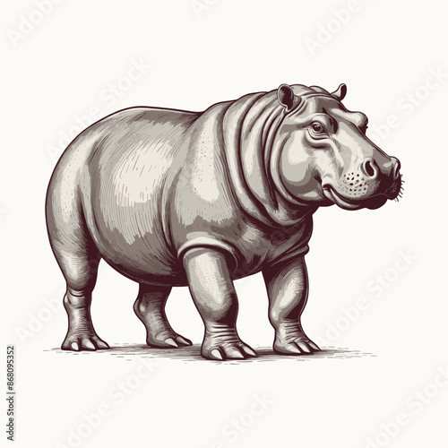 Detailed Hippopotamus Illustration