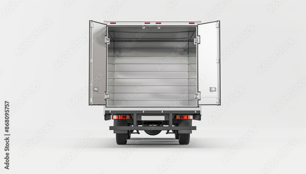 Sleek Light Duty Box Truck in Studio Setting and Focus on White Background Sleek Light Duty Box Truck in Studio Setting and Focus on White Background