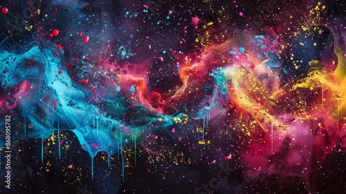 A nebula reimagined as a pop art splash of paint, with vibrant drips and splatters photo