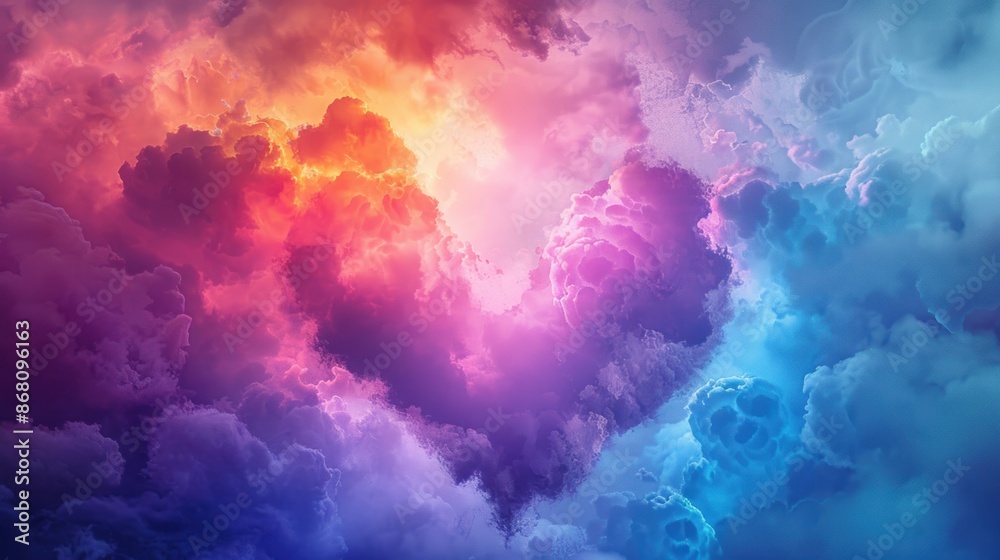 Colorful heart shaped clouds as abstract background. Built with generative AI Colorful heart shaped clouds as abstract background. Built with generative AI