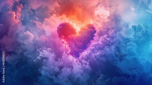 Colorful heart shaped clouds as abstract background. Built with generative AI