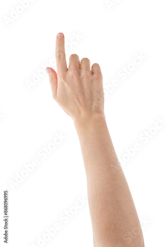 Adult man hand point or click gesture isolated on white background © GCapture