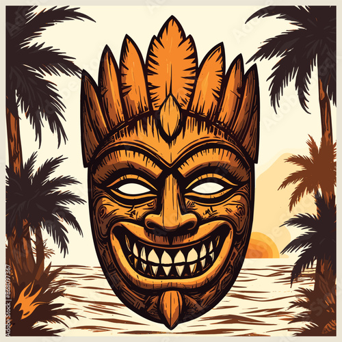 Tiki Mask Vintage Illustration