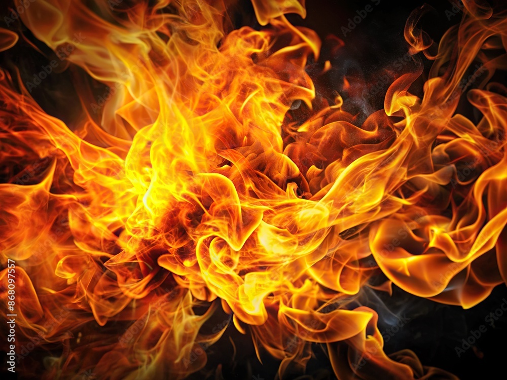 Vibrant orange and yellow flames engulf a black background, creating a mesmerizing abstract blaze texture with dancing wisps and flickering ember details. Vibrant orange and yellow flames engulf a black background, creating a mesmerizing abstract blaze texture with dancing wisps and flickering ember details.