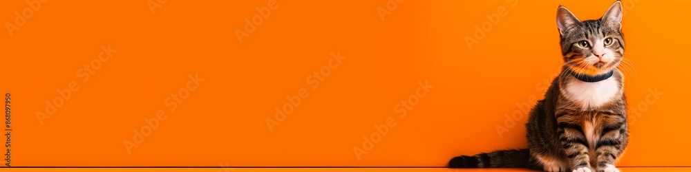 Vibrant Tabby Cat Resting on an Orange Background, Generated by AI Vibrant Tabby Cat Resting on an Orange Background, Generated by AI