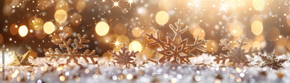 Abstract festive background with bokeh lights and snowflakes. Abstract festive background with bokeh lights and snowflakes.