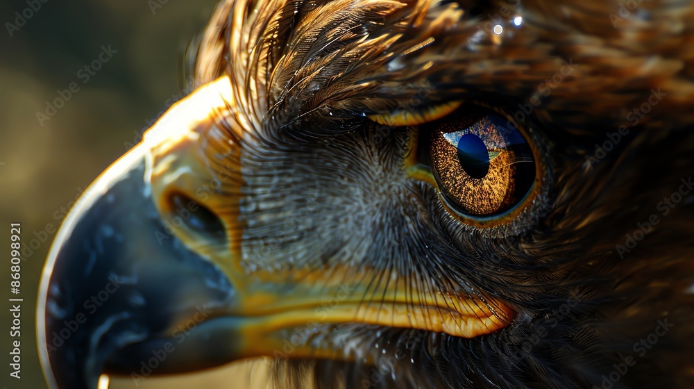 Closeup of an eagles eye reflecting American flag, USA, vigilance and patriotism Closeup of an eagles eye reflecting American flag, USA, vigilance and patriotism