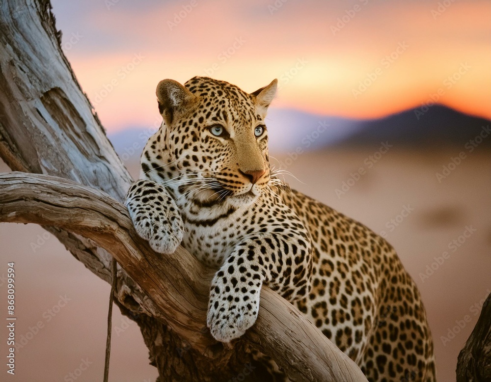 Obraz premium leopard at dusk, the dead tree 