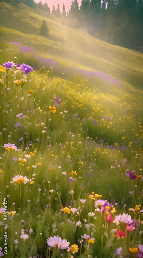 closeup of mountain meadow in full bloom, with vibrant wildflowers of every color closeup of mountain meadow in full bloom, with vibrant wildflowers of every color