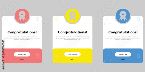 Congratulation pop up notification icon. Congratulation flash message sign. Success popup window ui design