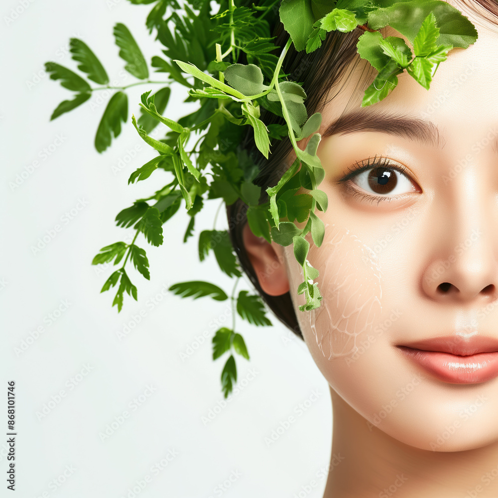 Flawless Korean Woman Beauty Portrait with Exotic Algae Extract Isolated Flawless Korean Woman Beauty Portrait with Exotic Algae Extract Isolated