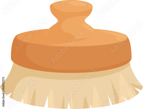 Round body scrubber brush with wooden handle for cleaning isolated on white background