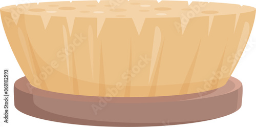 Round wooden scrubbing brush with short handle for cleaning and washing dishes, kitchenware, and surfaces