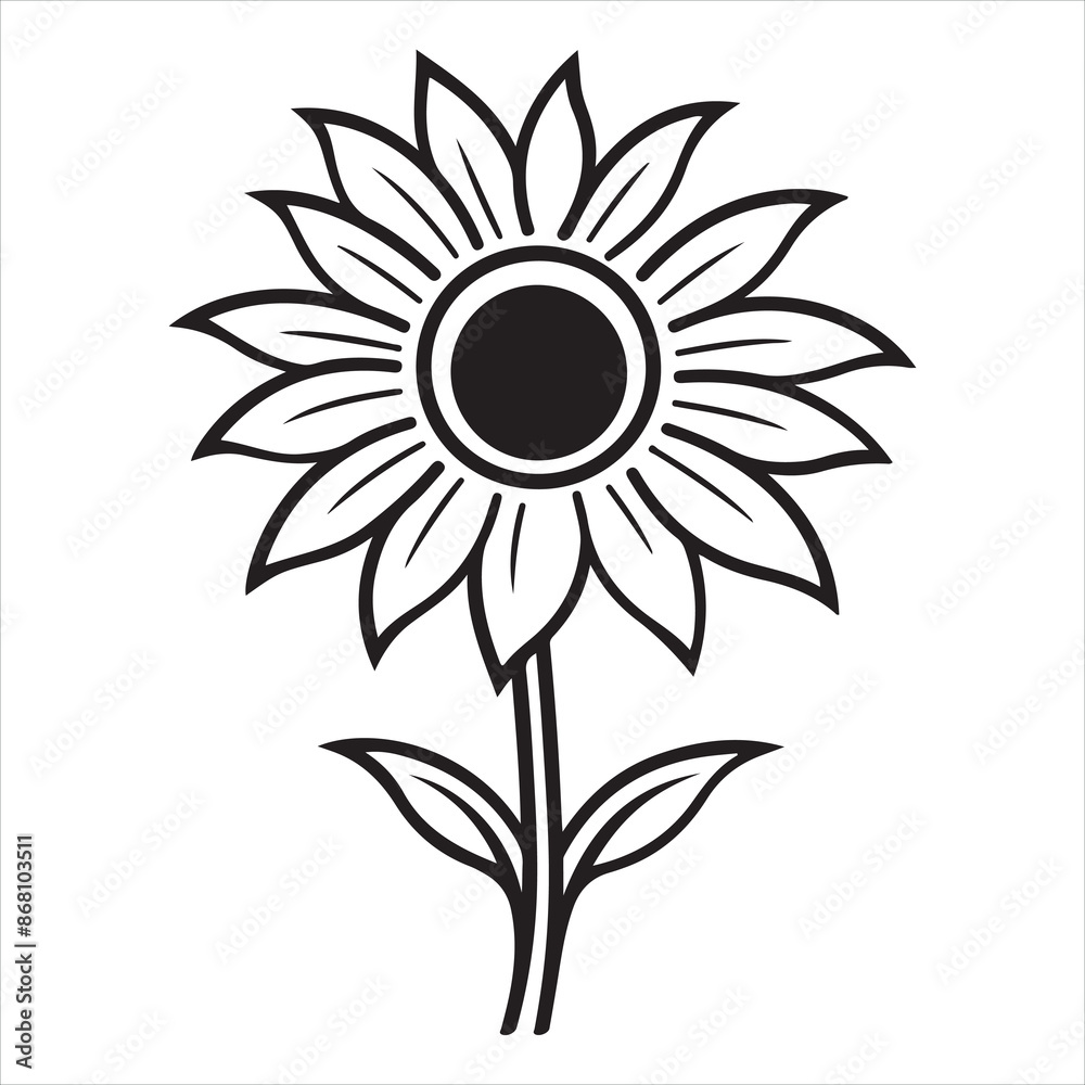 Fototapeta premium sunflower single Line Icon Vector Design outline.