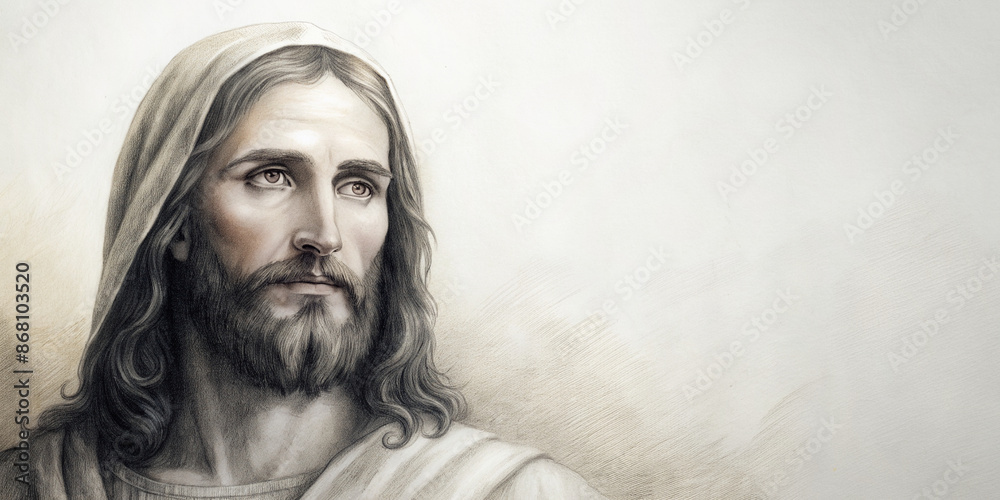 Sketch of Jesus Christ on white background with copy space
Sketch of Jesus Christ on white background with copy space