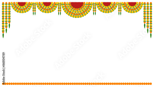Schilderij op canvas Marigold toran floral vector wedding and festival decoration, Dussehra, Diwali,