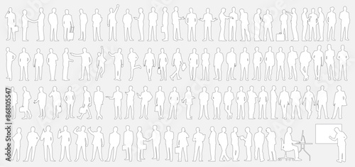 Mega big set of business people silhouette, man and woman team, isolated on white background	