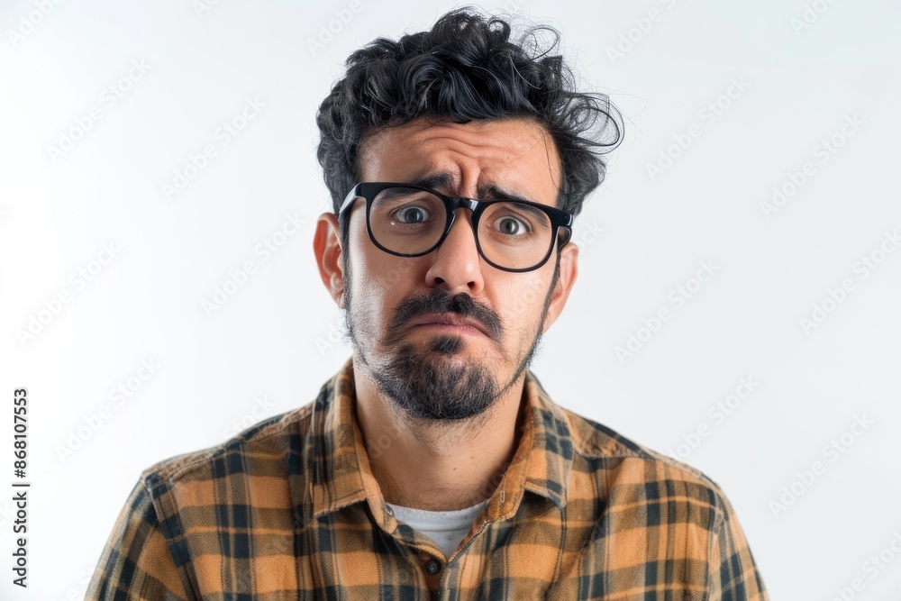 Brazilian man over isolated white background with an expression of frustration and not understanding Brazilian man over isolated white background with an expression of frustration and not understanding
