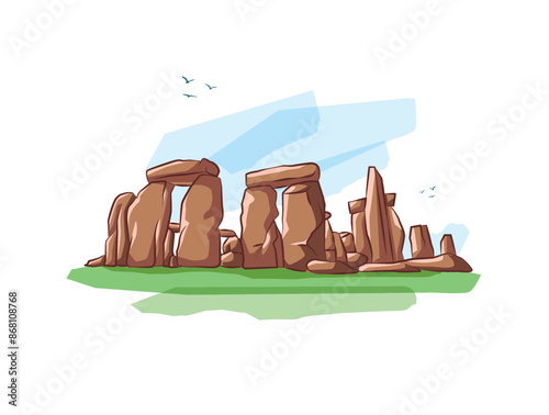 Stonehenge England Landmark Minimalist  Illustration. World tourism day