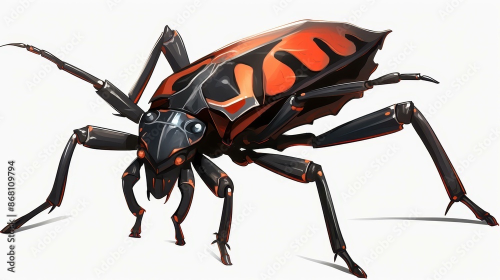Detailed illustration of red and black beetle with white head shield. Detailed illustration of red and black beetle with white head shield.