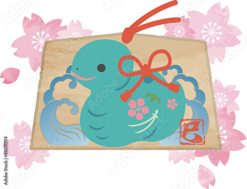 年賀状素材　年賀　2025　絵馬　土鈴　巳年　巳　蛇　へび年　お正月　筆文字　シンプル　和風　イラスト