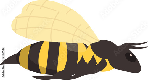 Cartoon bee flapping its wings, preparing to pollinate flowers and collect nectar