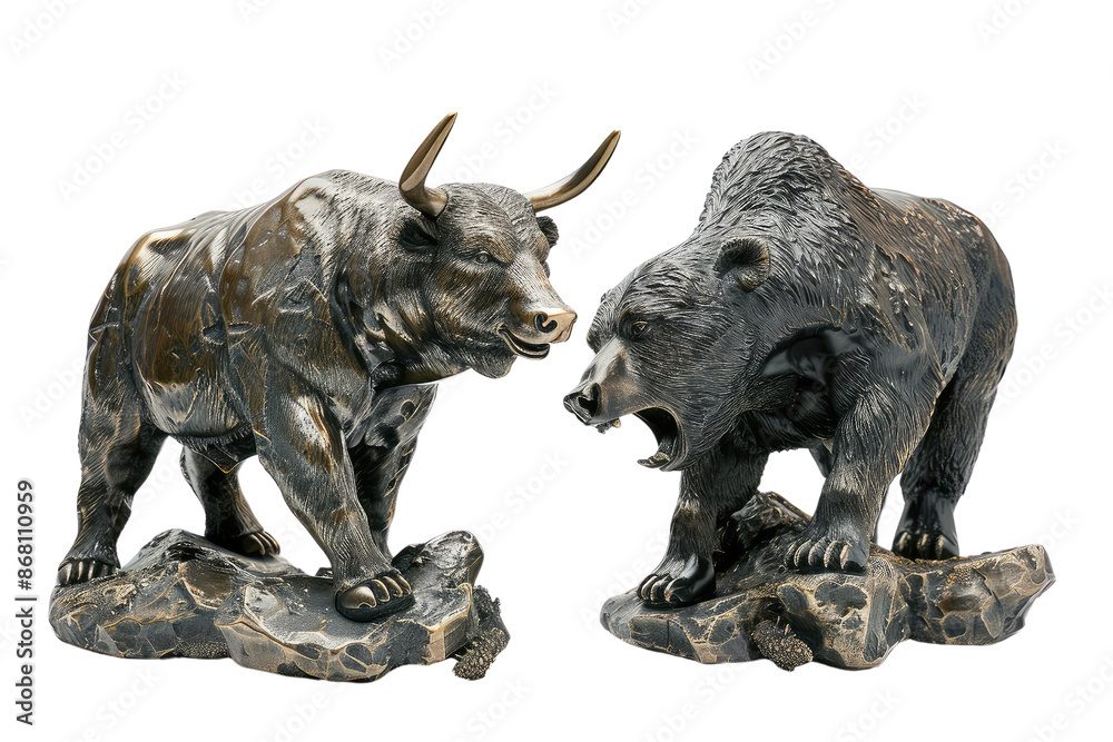 Fototapeta premium character stock market Bull and Bear isolated on the transparent background
