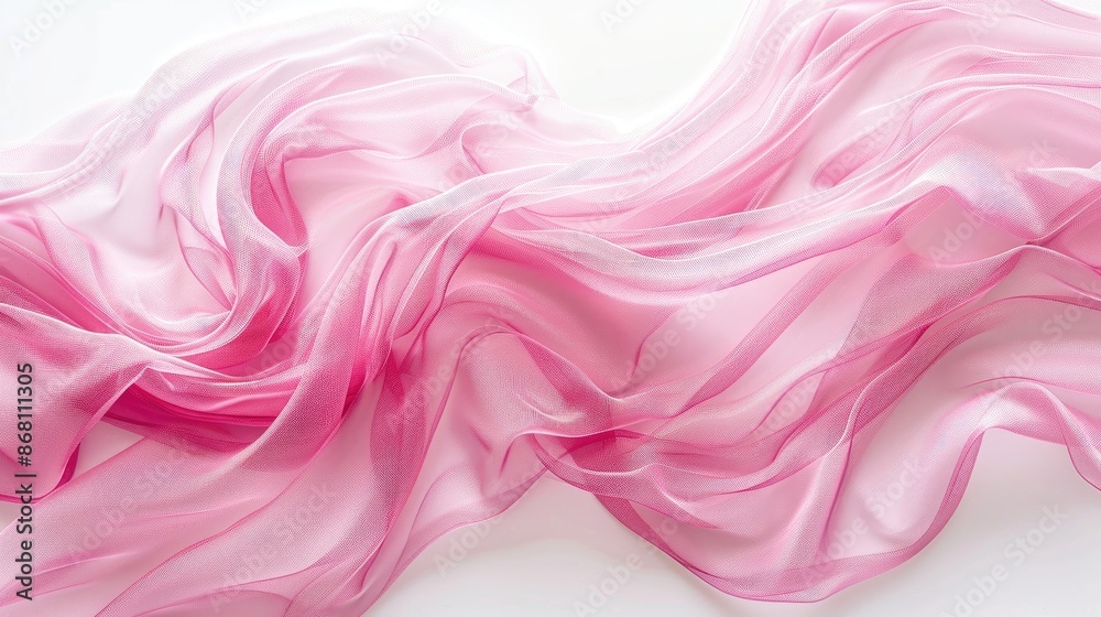 Pink tulle fabric wave on white background Pink tulle fabric wave on white background