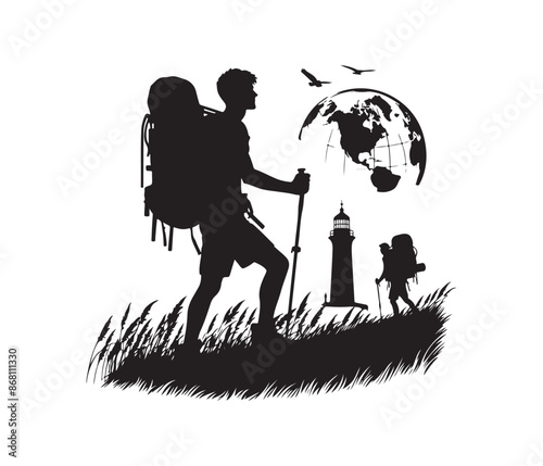 hiking vector art graphic resources silhouette vector style, white background