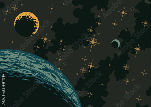 Space Background, Planets, Stars, Nebula. Cosmic Posters Template, Colorful Vector Space Illustration 