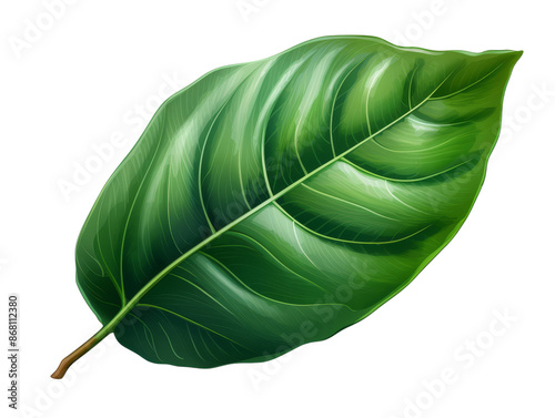 Close-up of a detailed green leaf with intricate vein patterns and smooth surface, symbolizing nature and freshness.