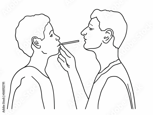 Minimalist Medical Check-Up: A Single-Line Drawing Depicting the Simplicity of a Tongue Depressor Examination