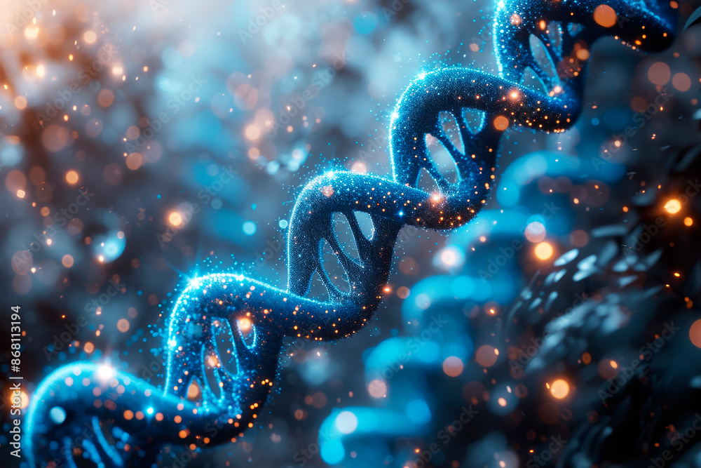 Abstract DNA human code on light blue backgrounds with bokeh Abstract DNA human code on light blue backgrounds with bokeh