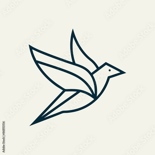 paper bird fly line art logo icon design vector illustration template.
