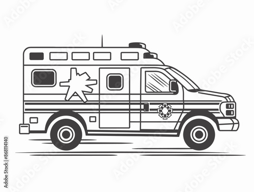 Embodiment of Emergency: An Ambulance's Urgent Journey Depicted in an Intricate Single-Line Drawing