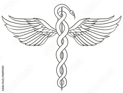 Minimalist Caduceus: Elegant Single-Line Depiction of Healing Symbol