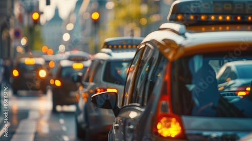 Green Electric Taxi Service in Urban Setting: Futuristic Transportation Technology in a Bustling City Hub