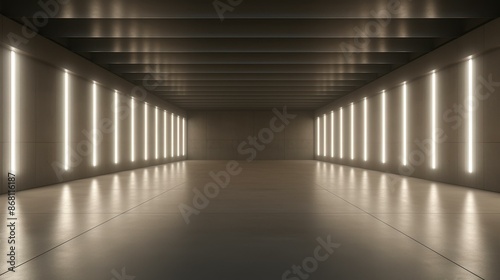 Radiant beam of light shining in vast darkness, creating ethereal minimalist Zen ambiance.