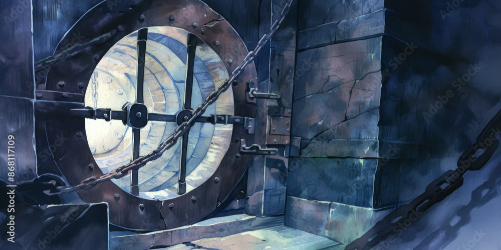 Obraz premium Mysterious Underground Dungeon with Heavy Metal Gate and Chains