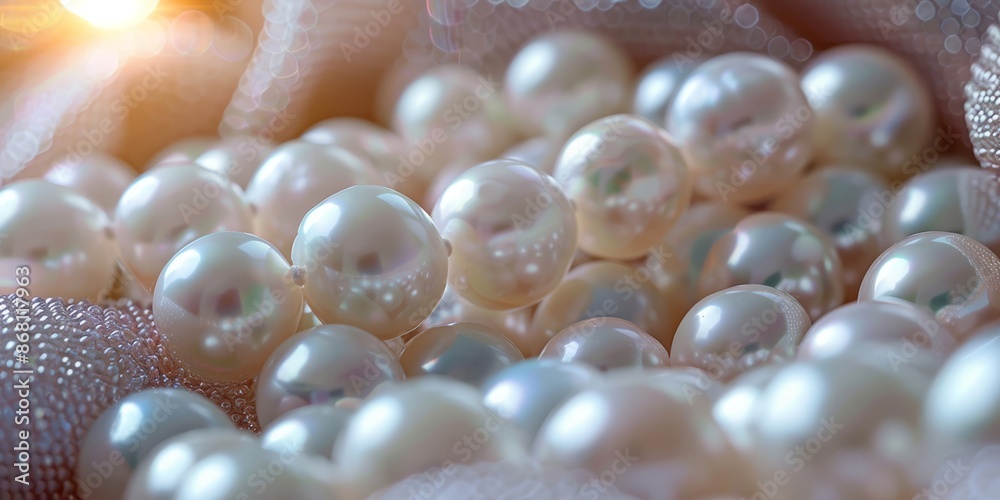 Elegant Close-up of Luminous Pearls with Soft Sunlight Elegant Close-up of Luminous Pearls with Soft Sunlight