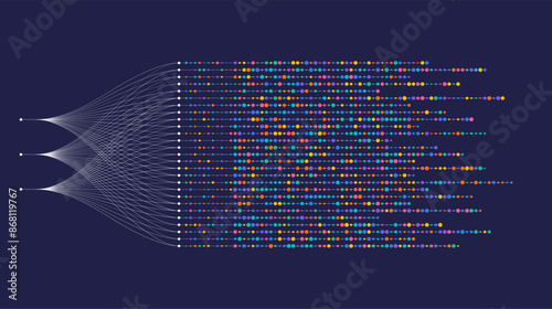 Big data visualization. Social network, financial analysis of complex databases. Data mining. Vector technology background. Information analytics concept.